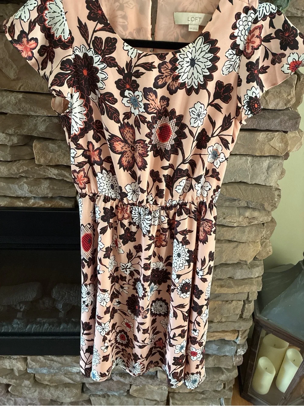 LOFT Petite Floral Fit & Flare Dress | Blush Pink | Flutter Sleeve | Size XSP